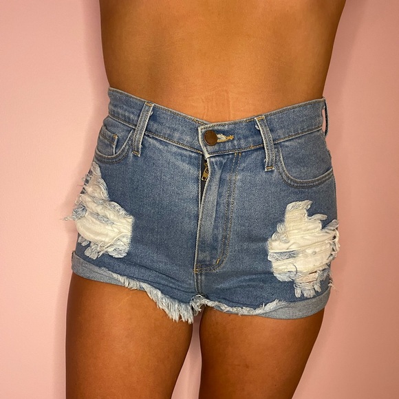 Denim distressed cuffed shorts - Picture 2 of 9